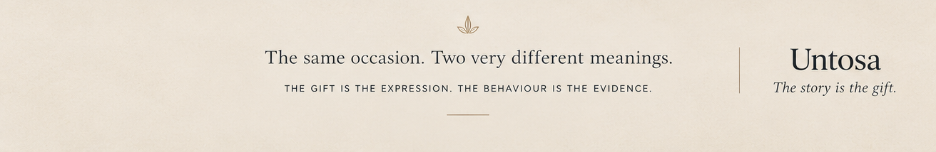 The same occasion. Two very different meanings. The gift is the expression. The behaviour is the evidence.